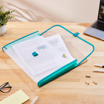 AM5899 Transparent Expanding File Folder with 12 Pockets, Handle, and Buckle (33x25cm)