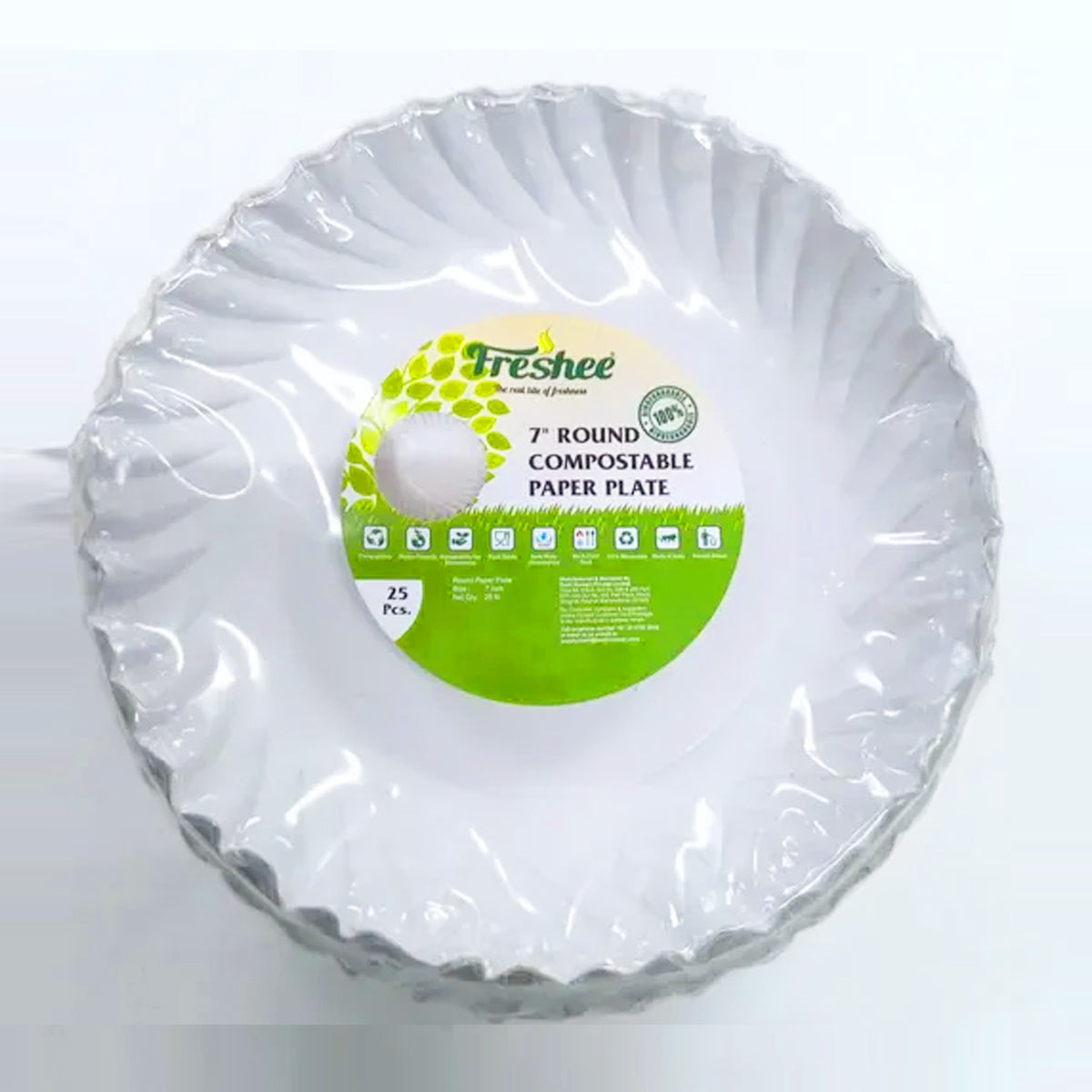 AM5731 Freshee Paper Plates 25pcs, 7inch Round Disposable Small Paper Plates for Serving Party Snacks, Food, Cakes