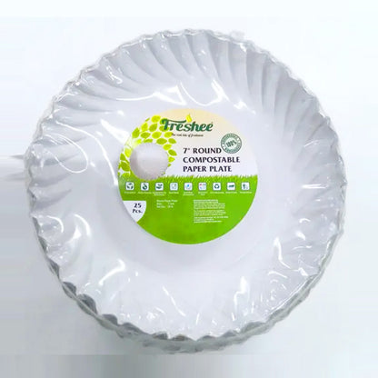 AM5731 Freshee Paper Plates 25pcs, 7inch Round Disposable Small Paper Plates for Serving Party Snacks, Food, Cakes