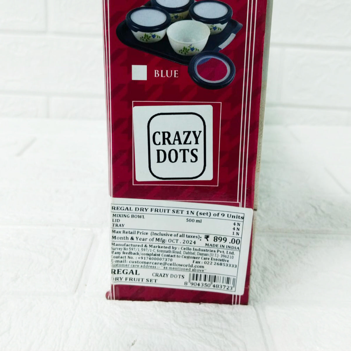 Di0233 Cello Regal Crazy Dots Dry Fruit Set - 9 Pieces (4 Bowls with Lids, 1 Tray)