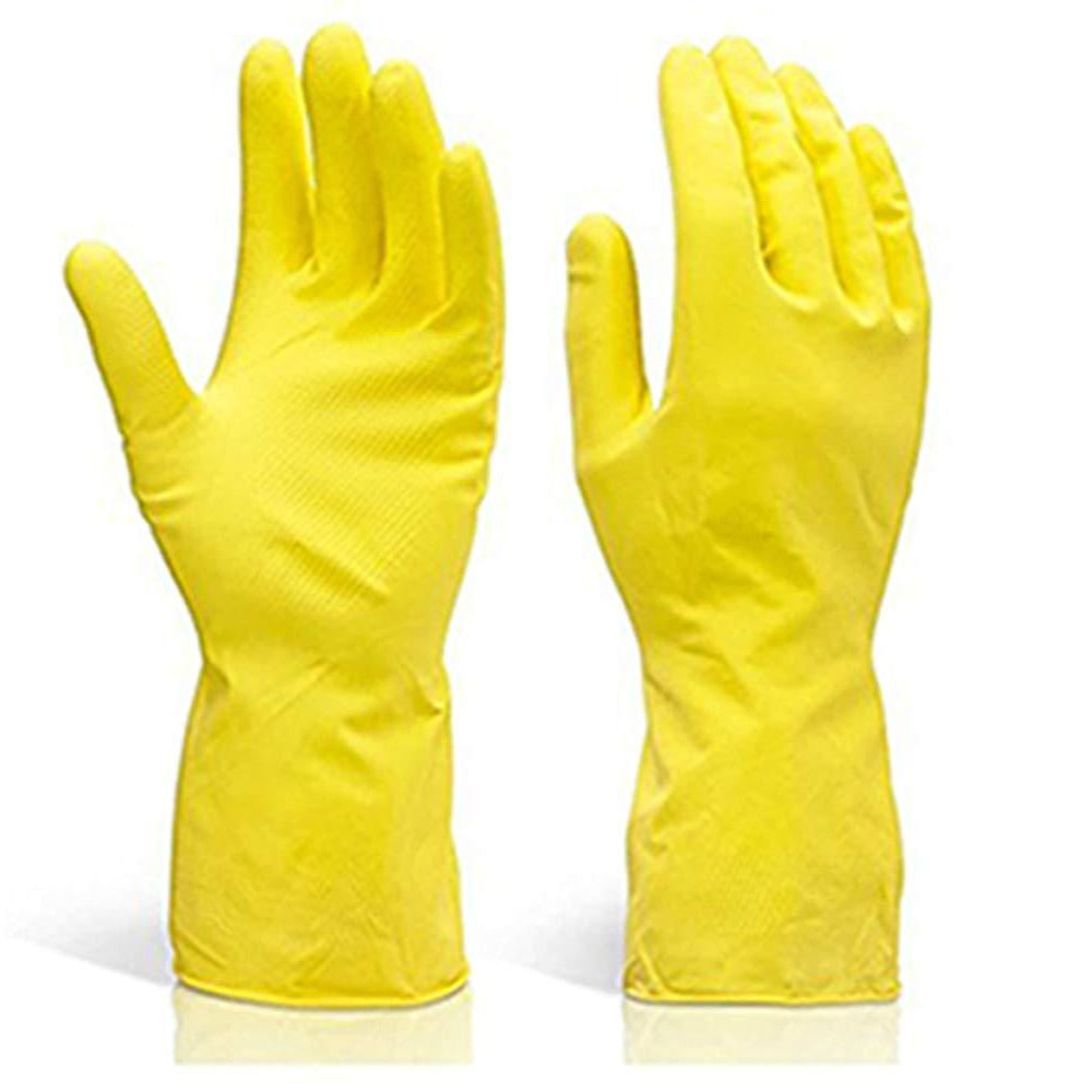 0662 Flock line Reusable Rubber Hand Gloves (Yellow)-1 pair