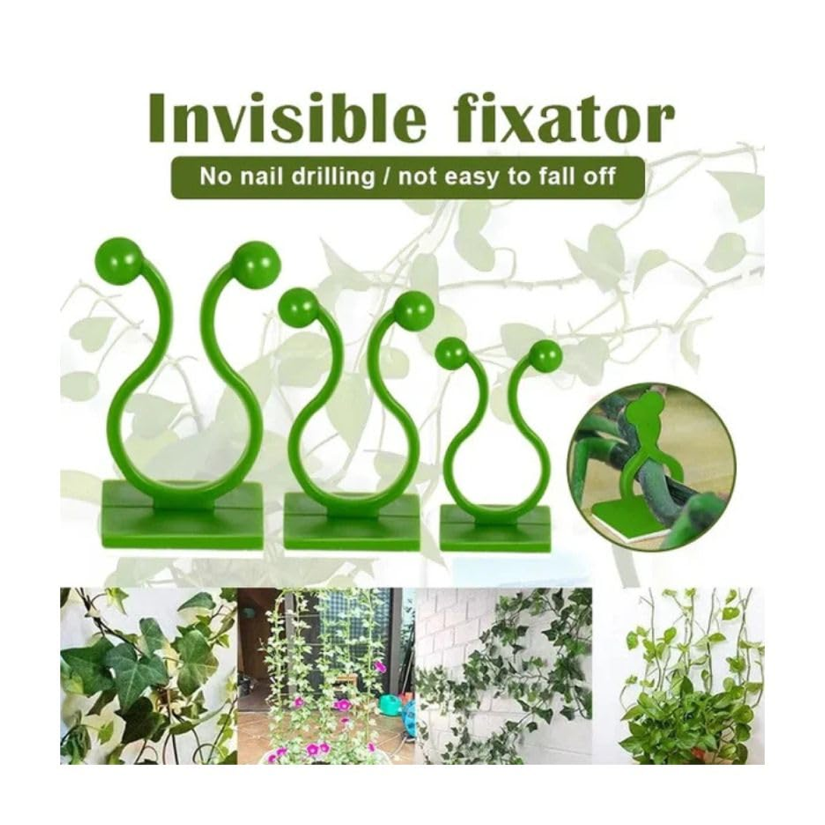 AM6863 30 Pcs-Adhesive Plant Climbing Fixing Clips - Green Vine Wall Holders