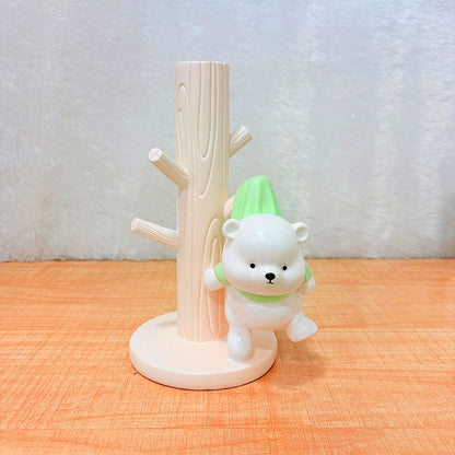 TM0014 Cute White Bear and Tree Trunk Jewelry,Key,Ring Holder Stand