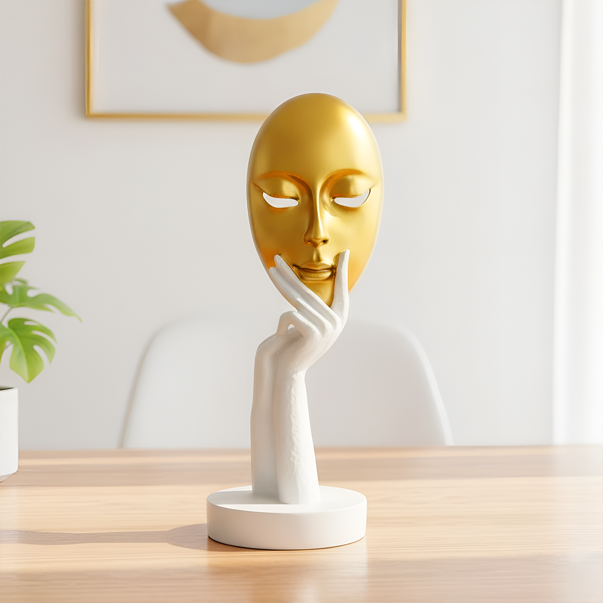 TM0200 Nordic Golden Mask & White Hand Resin Statue – for Home Decor