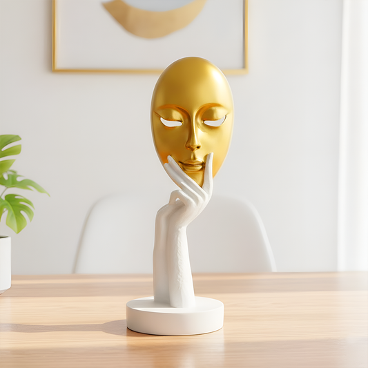 TM0200 Nordic Golden Mask & White Hand Resin Statue – for Home Decor