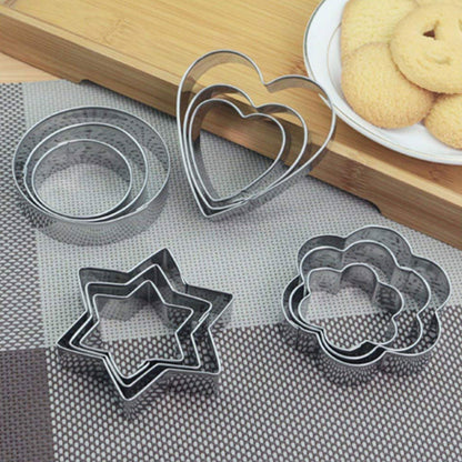 0813 Cookie Cutter Stainless Steel Cookie Cutter with Shape Heart Round Star and Flower (12 Pieces)