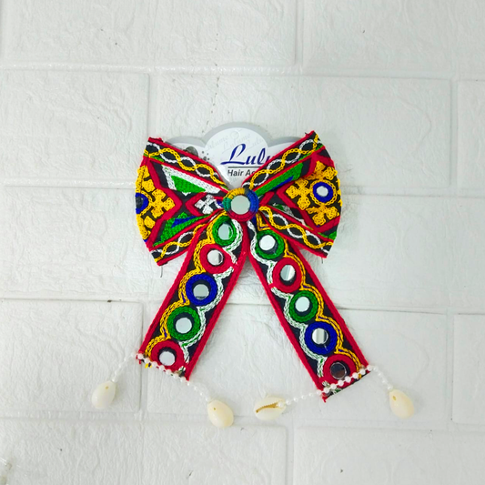 Di0311 Traditional Navratri Kodi Bow Clip – Traditional Mirror Work Hair Accessory for Garba