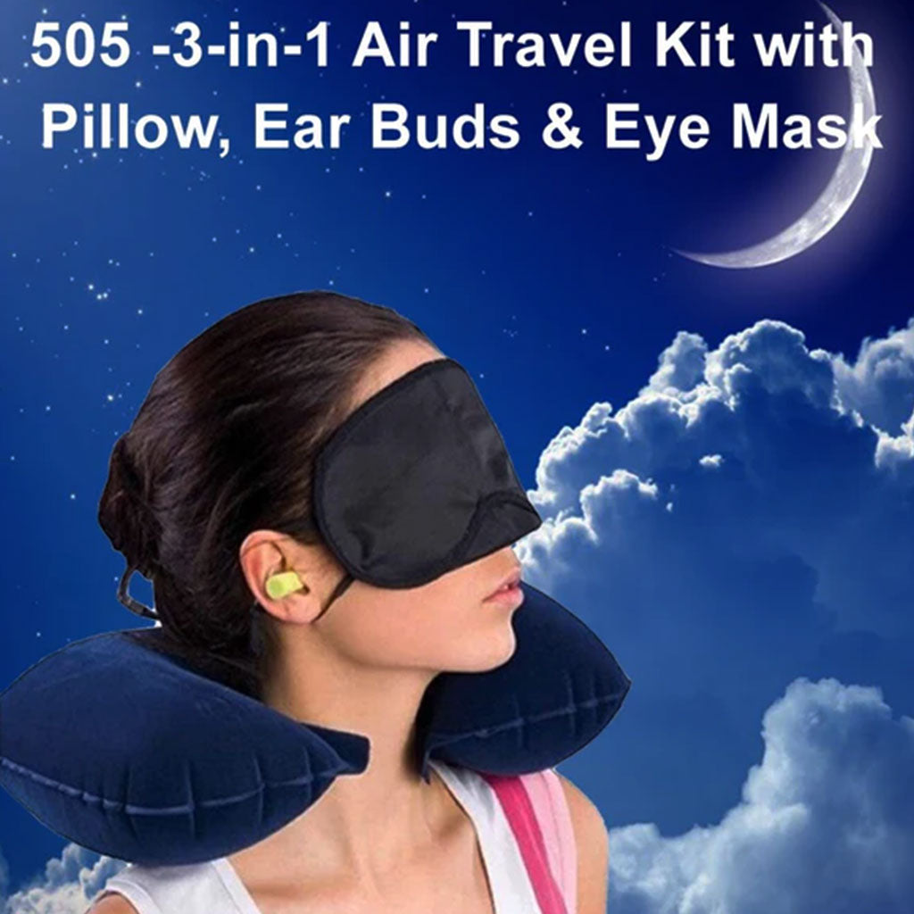 0505 -3-in-1 Air Travel Kit with Pillow, Ear Buds & Eye Mask