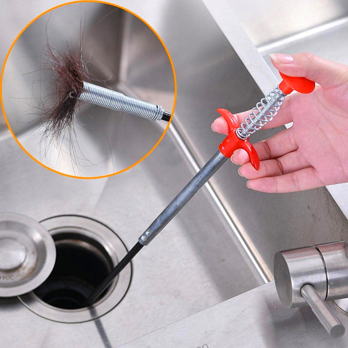 AM5865 Flexible Drain Clog Remover Tool (160cm) with Grabber for Hair & Debris,Cleaning Tool for Pipes