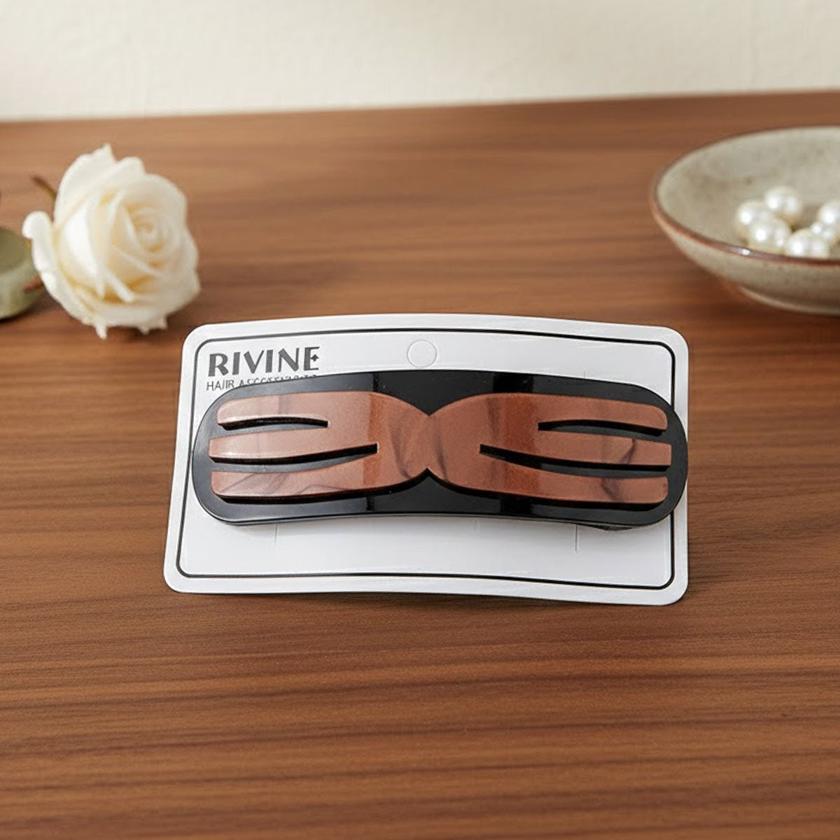 AM6385 Elegant Brown & Black Geometric Design Hair Clip / Snap Hair Barrette