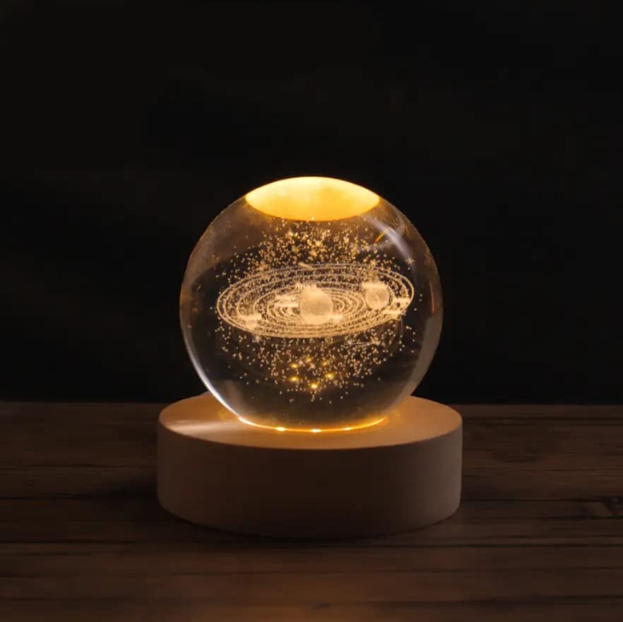 AM5356 3D Saturn Crystal Ball Night Light for Kids With Wooden Base - Fantasy Decoration LED Galaxy Planet Nightlight for Bedroom Decor