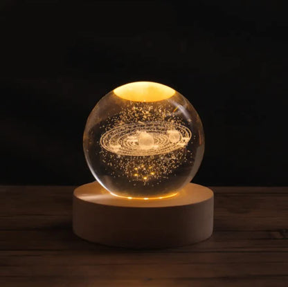 AM5356 3D Saturn Crystal Ball Night Light for Kids With Wooden Base - Fantasy Decoration LED Galaxy Planet Nightlight for Bedroom Decor