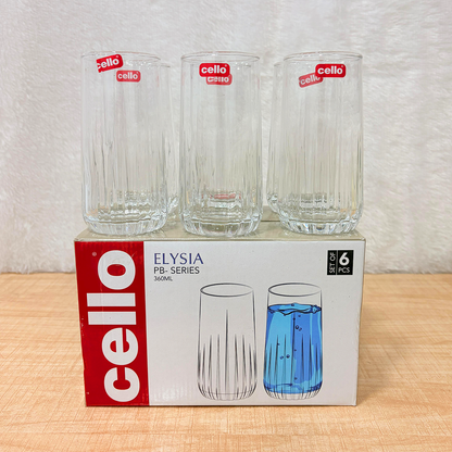 AM6554 Cello Elysia PB-Series Glass Tumbler Set, 360ml (Set of 6)