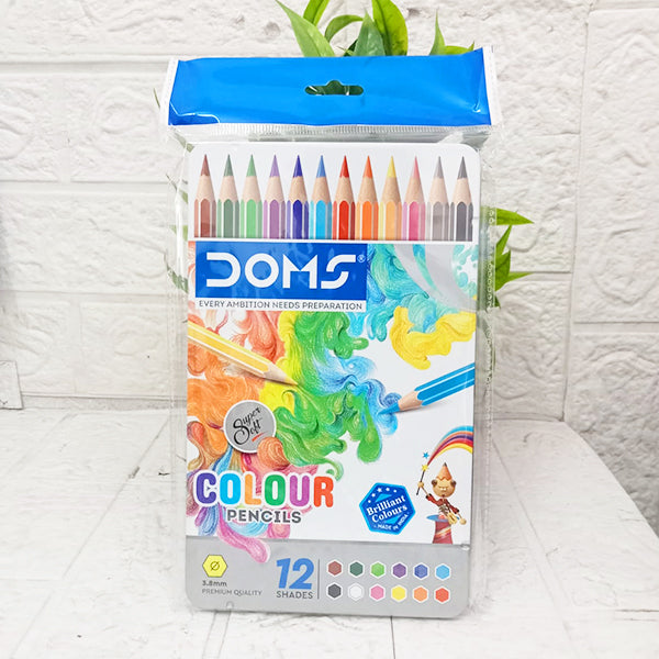 AM5038 Doms 12 Shades Super Soft Color Pencils Flat Tin Box , 7204