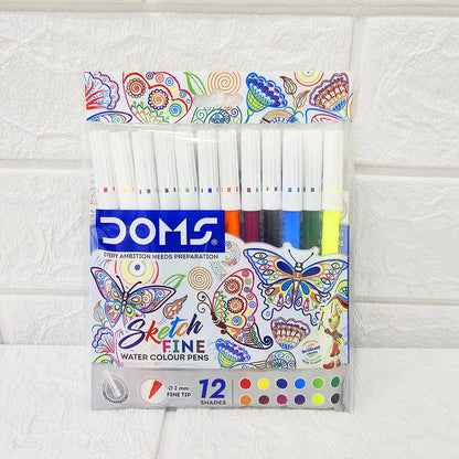 AM6098 DOMS Watercolour Sketch Pens | 12 Assorted Shades