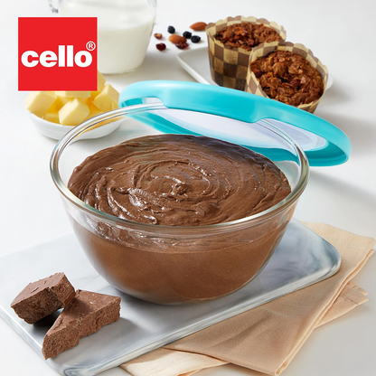 AM0650 CELLO Ornella Toughened Glass Mixing Bowl with Premium Lid | Microwave Safe & Dishwasher Safe | 1500ml, Set of 1