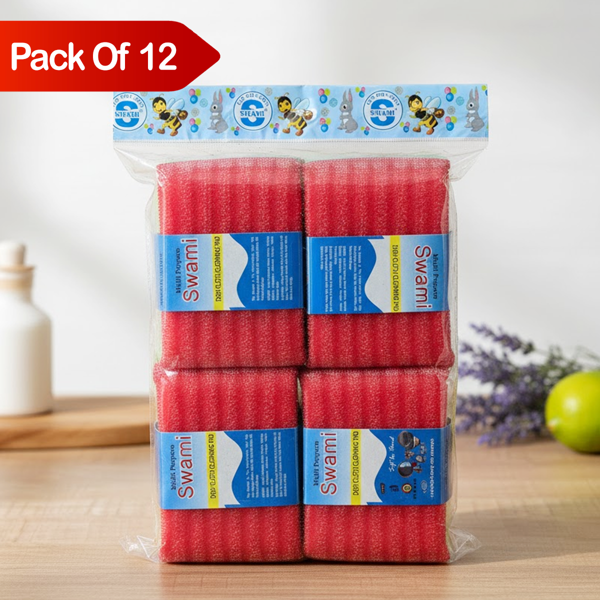 AM6719 Multicolour Foam Pad Sponge & Plastic Scrub Pads - (Pack Of 12)