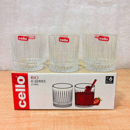 AM6555 Cello Rio K-Series Glass Tumbler Set, 215ml (Set of 6)