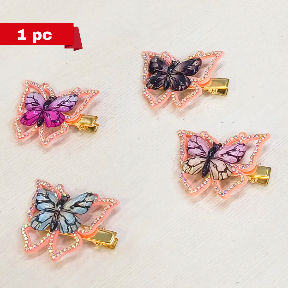 AM5428 Butterfly Hair clips with Flower and Butterfly Design 1pc