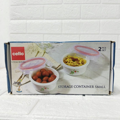 Di0239 Cello Small Marbelow Storage Bowl Set - 2-Piece White Glass Bowls with Floral Print & Airtight Lids