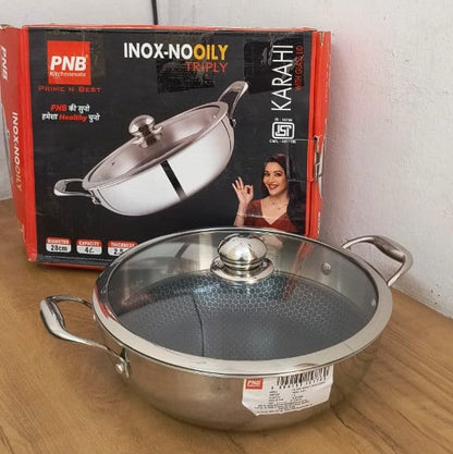 AM3935 PNB Kitchenmate Triply Karahi With Glass Lid 28cm