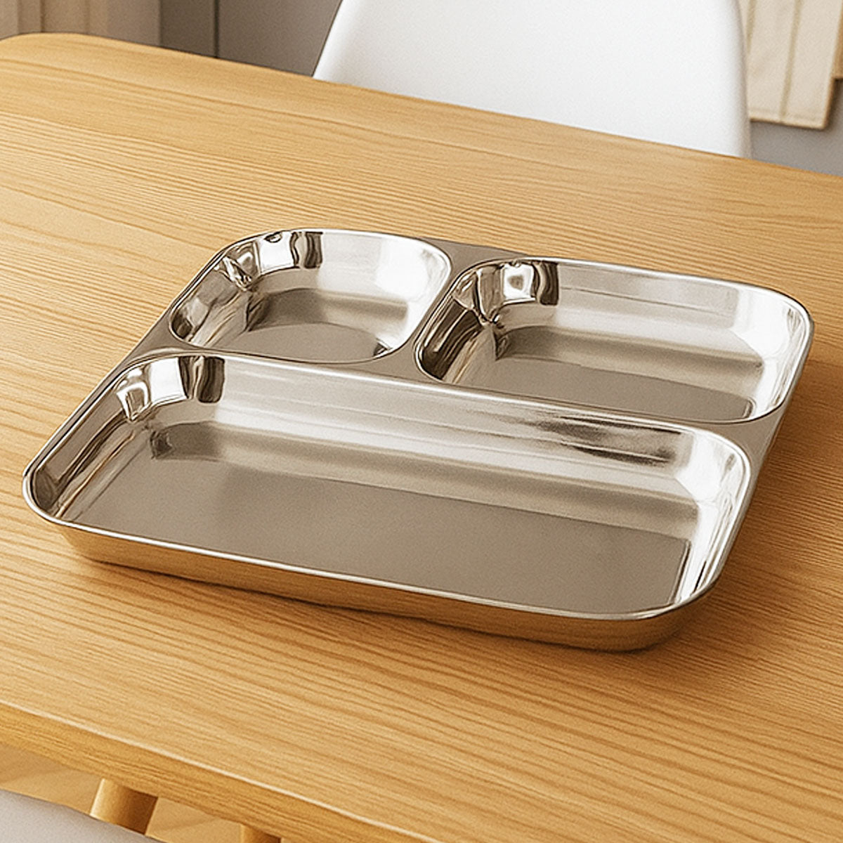 AM6013 Madhuram Stainless Steel 3 Compartment Mess Plate