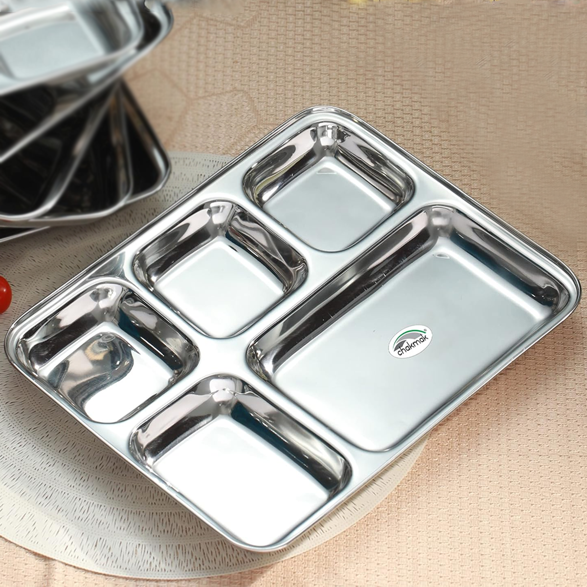 AM6012 Madhuram Stainless Steel 5 Compartment Mess Plate