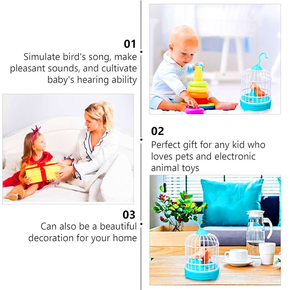 AM6123 Talking Bird Toy in Cage – Interactive Sound-Activated Toy That Repeats What You Say