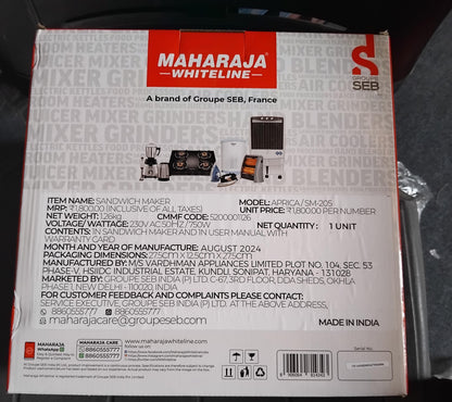 AM3643 Maharaja Whiteline Aprica 750 Watts Toast Sandwich Maker (SM-205)