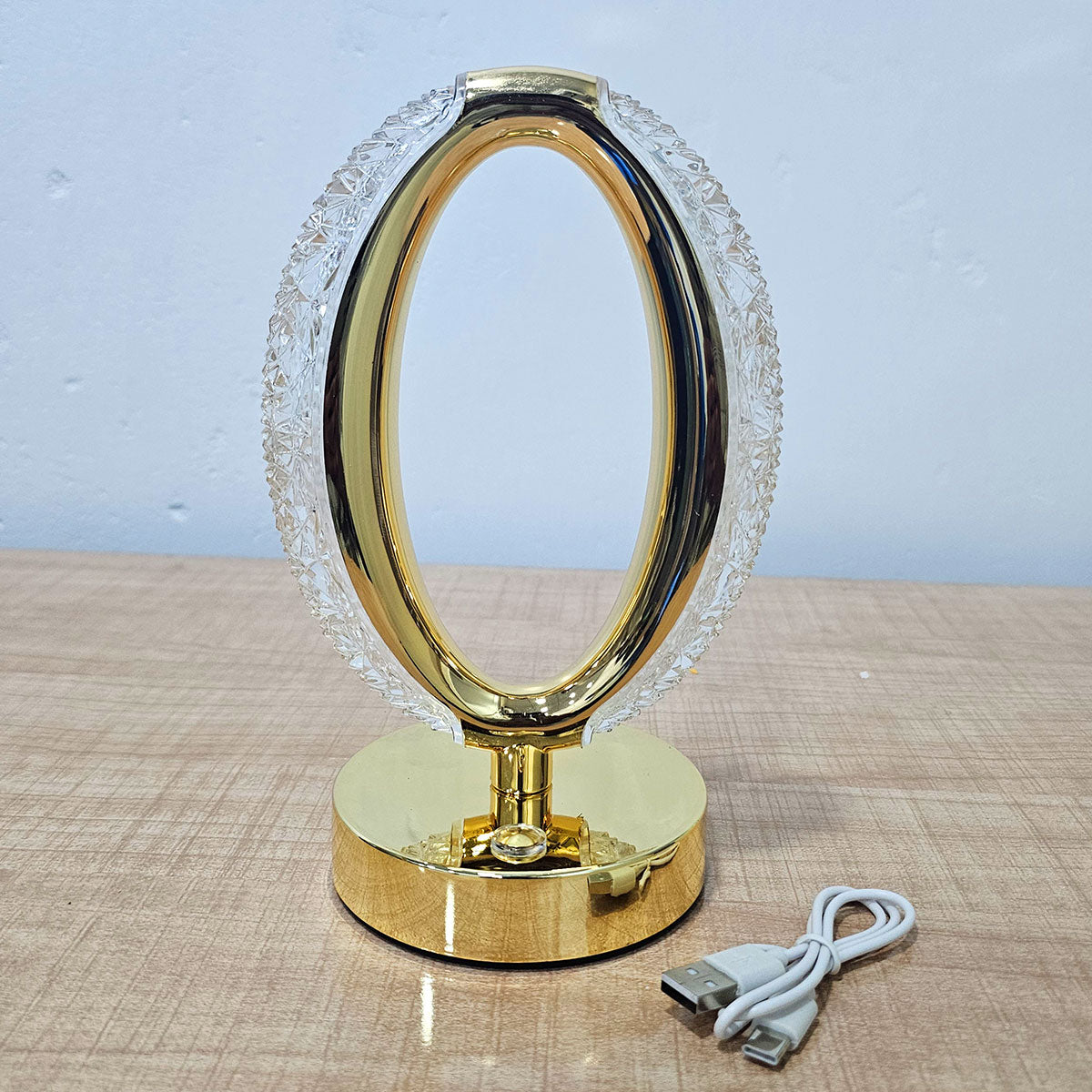 AM5943 Crystal Oval Shape LED Table Lamp with USB Cable - Sensor 3 Color Modes