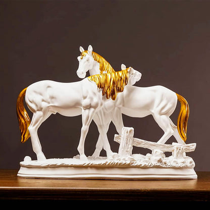 AM5931 Two Loving Horses with Golden Accents Sculpture
