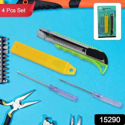 15290 Heavy Duty Working Cutter Knife with replacement blade, 2 Screwdriver Hand Tool (4 Pc Set)