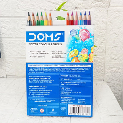 AM5041 Doms Super Soft Hexagonal Pre-Sharpened Water Soluble Colour Pencils 12 Shades 8392