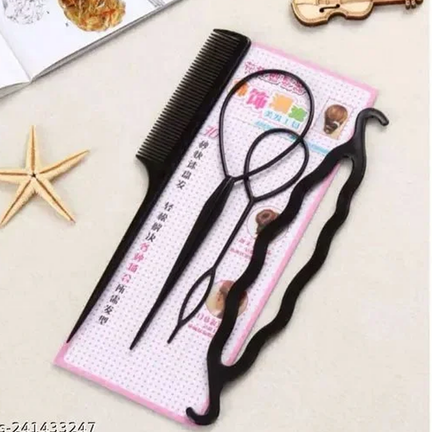 AM6376 Black Set of 4 Unique Hair Styling Tool Kit for Women & Girls
