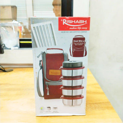 AM5652 Rishabh Steel Bite 4 Container Lunch Box WIth Lunch Bag