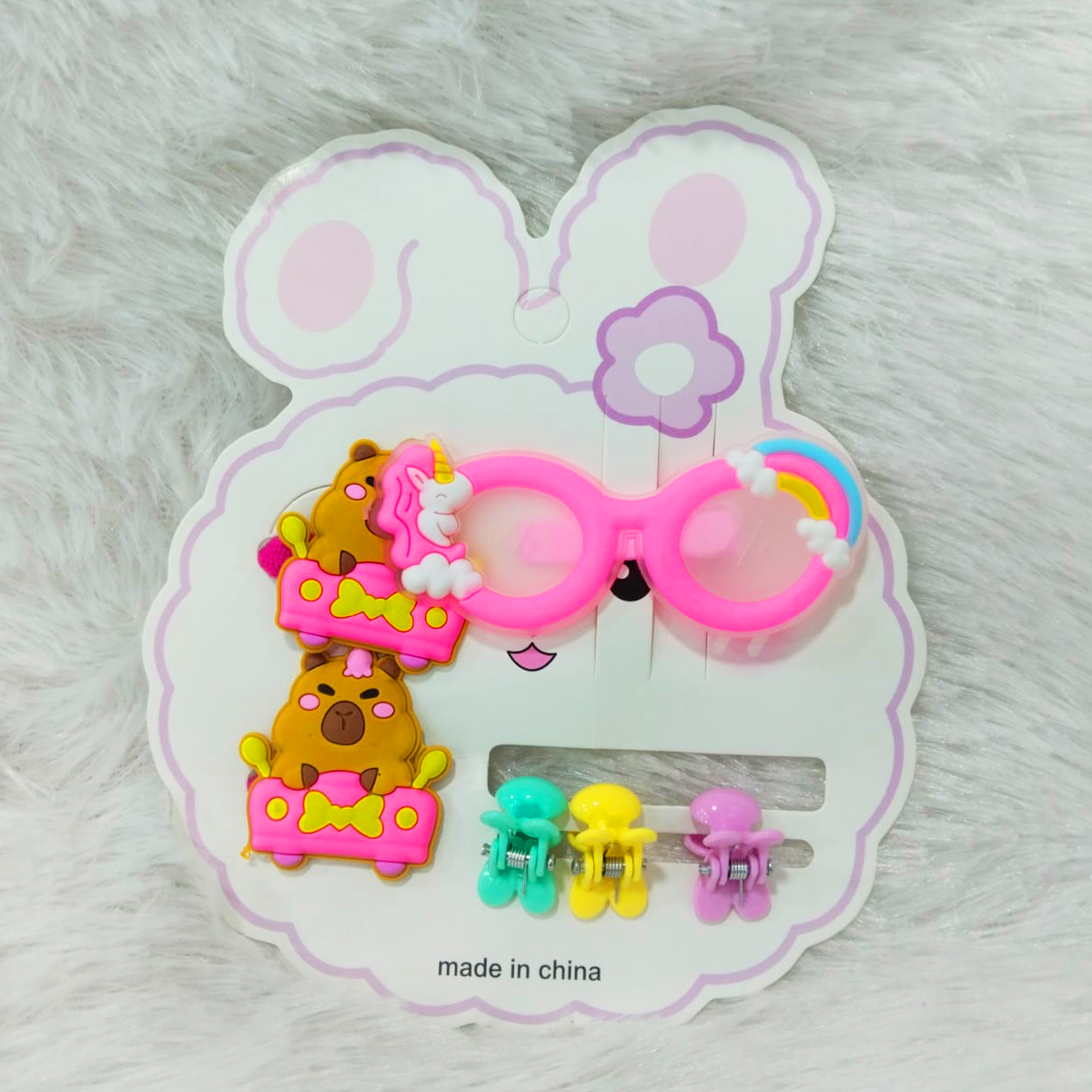 AM6218 Kids Cartoon Hair Accessory Set – Cute Goggles Hairpin, Bear Hair Bands & Mini Hair Clutchers