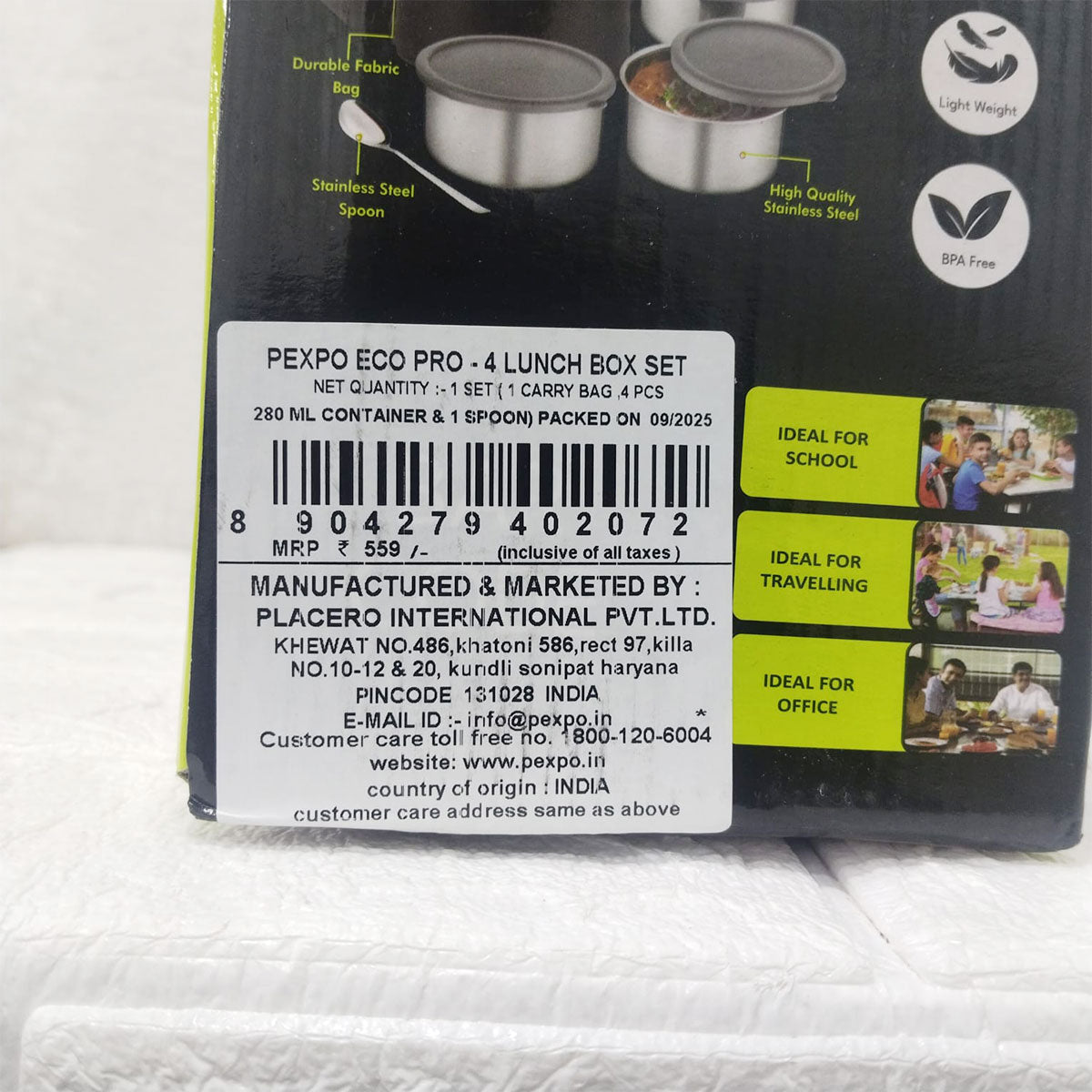 AM3525 SS Pexpo Eco Pro-4 Lunch Box Set 4Container,1 Spoon,Elegant Bag