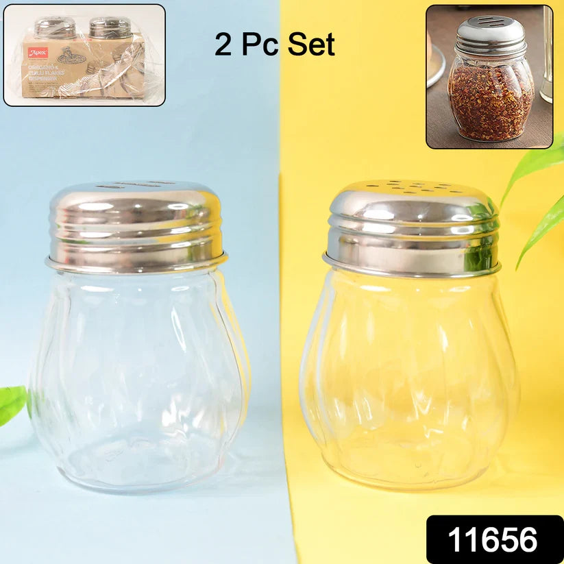 11656 Apex Oregano & Chilli Flakes Dispenser Set – 2 Pcs Plastic Spice Shaker with Stainless Steel Lid