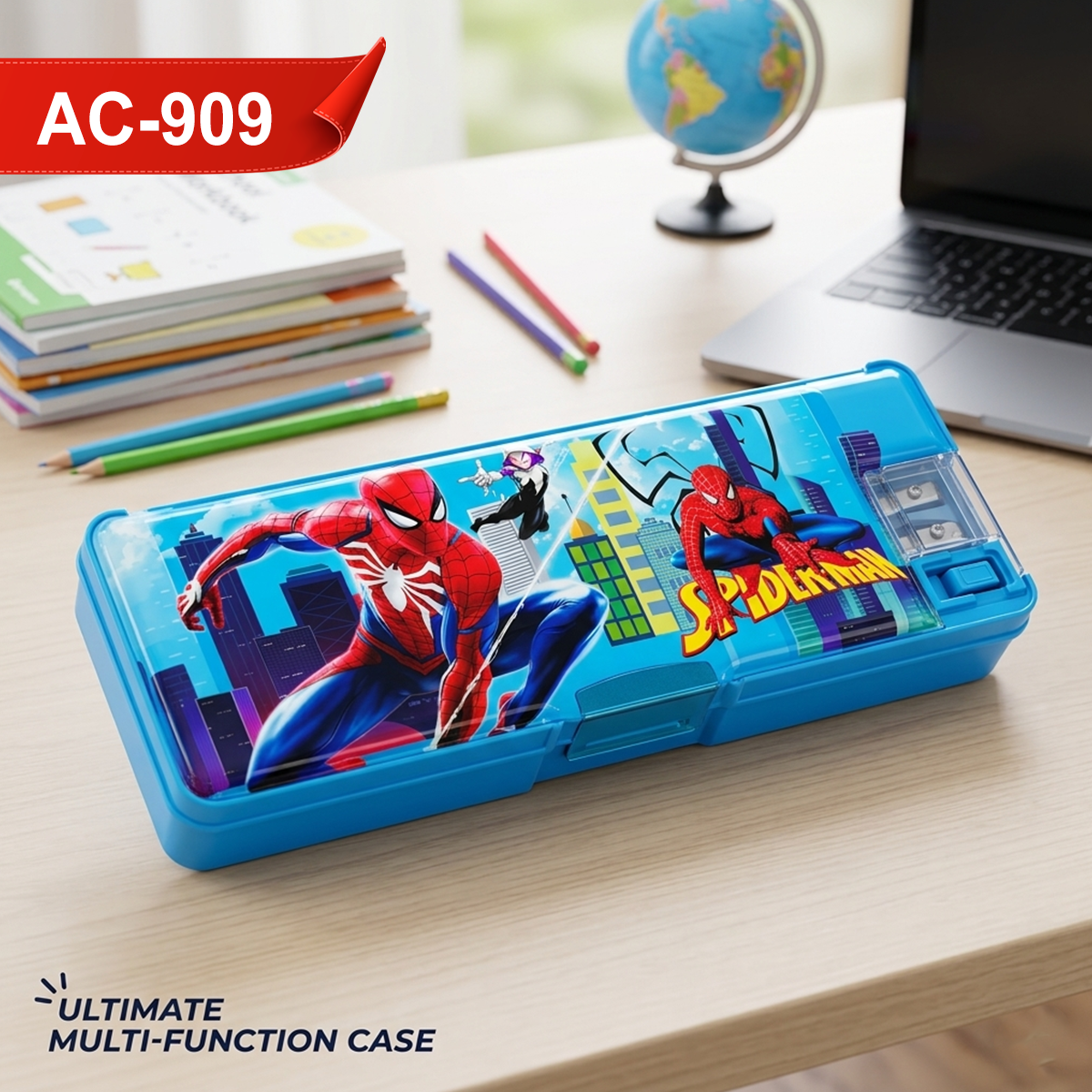 AM7379 Spider-Man Multi-Functional Pencil Case with LED Reading Lamp & Sharpener