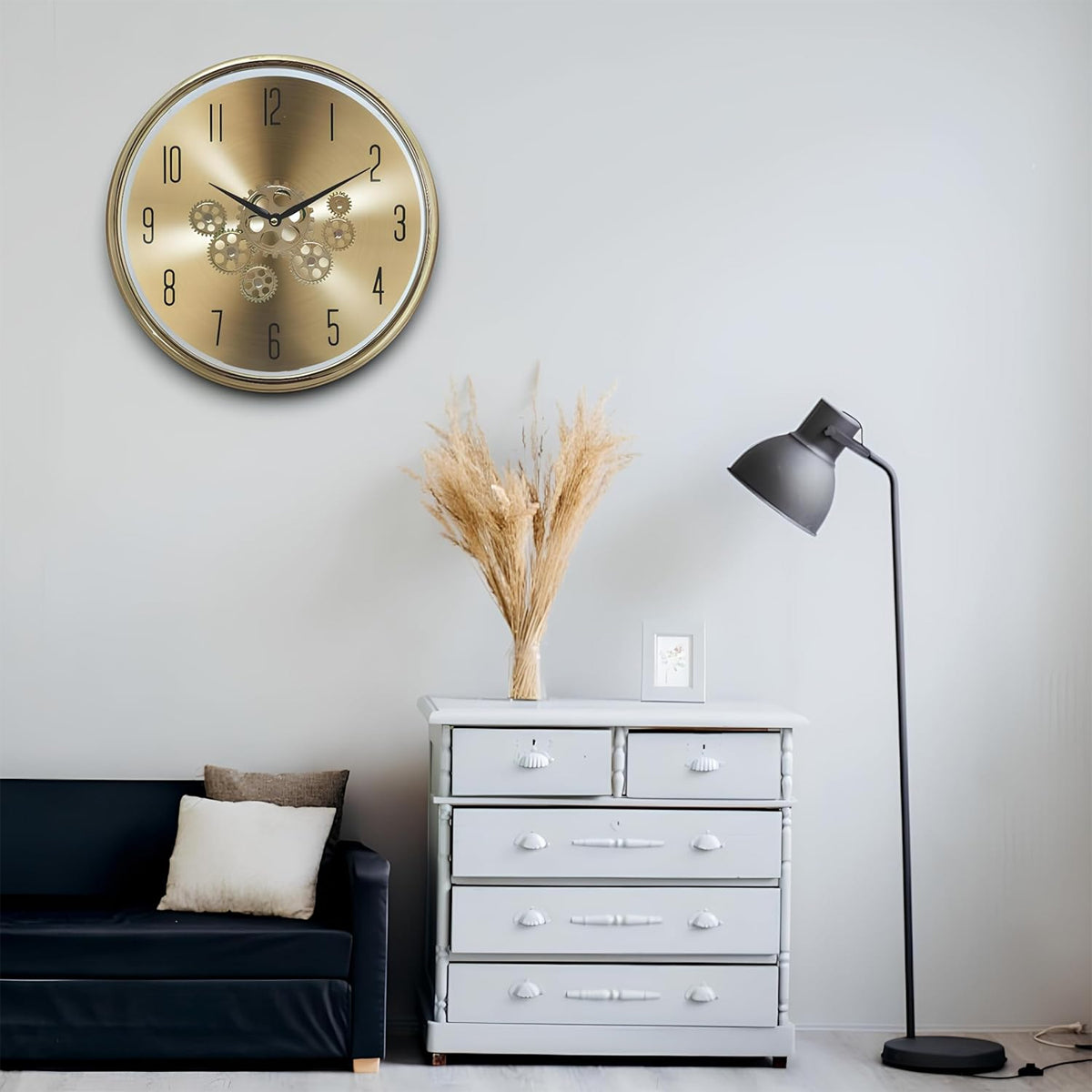 AM5947 The Moving Hour Luxury Designer Analog Gold Wall Clock with Moving Gear Mechanism