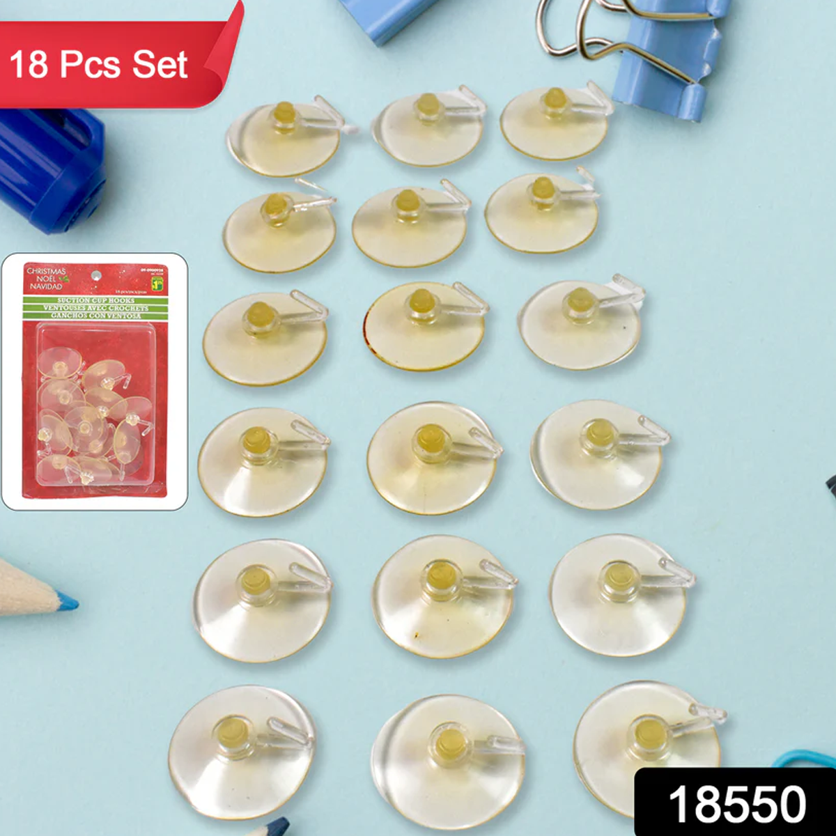 18550 Transparent Rubber Vacuum Sucker, Suction Cup Hooks (18 Pcs Set)