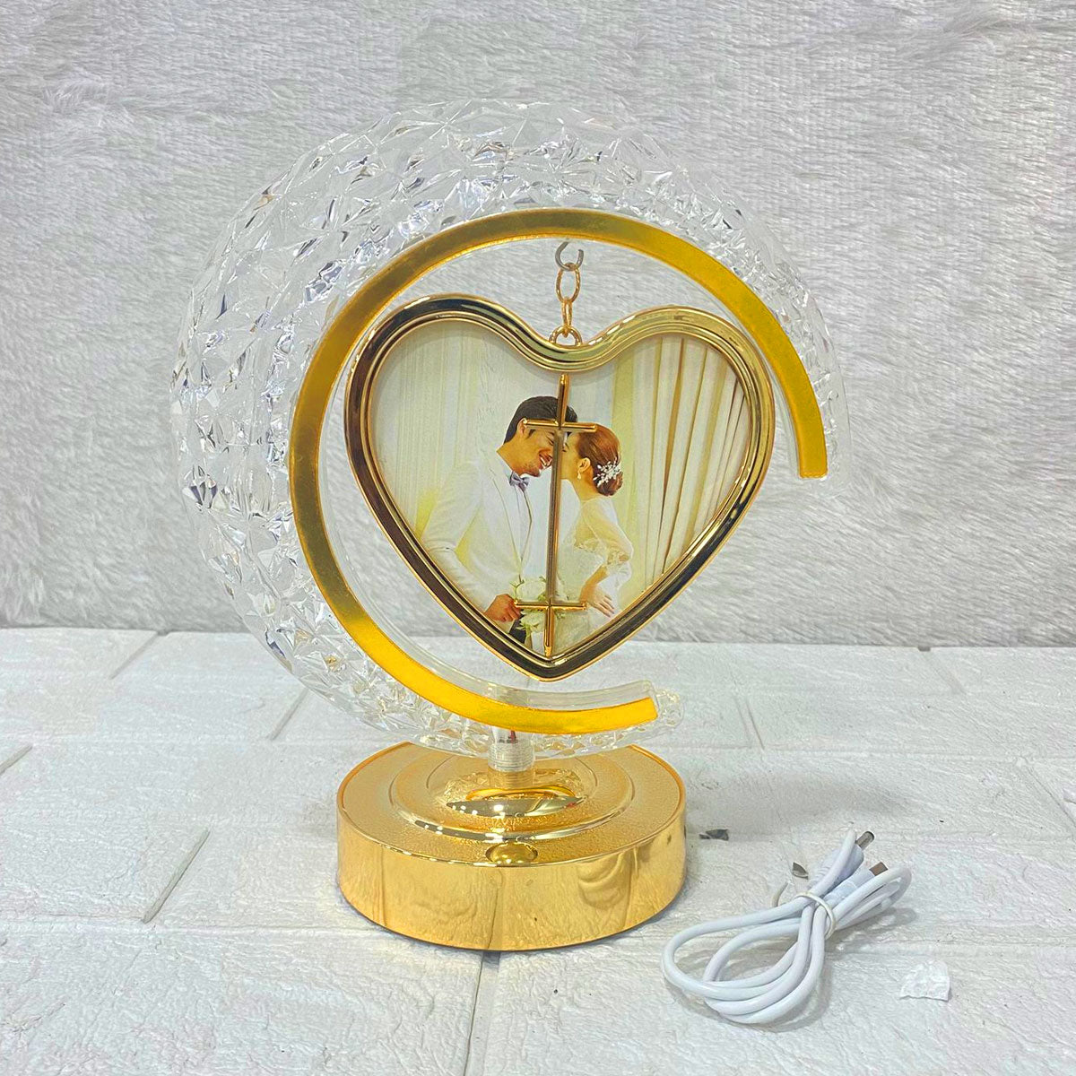 AM6269 LED Crystal Moon Lamp with Heart Shape Photo Frame