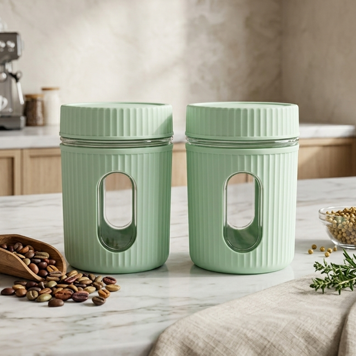 AM7399 Window Series 750ml Food-Grade Kitchen Storage Jar Set - 2 Pieces