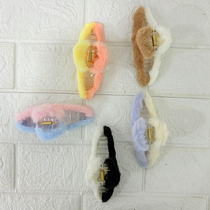 AM6381 Dual Shade Rectangular Shape Fur Hair Claw - 1pc (Multicolour)