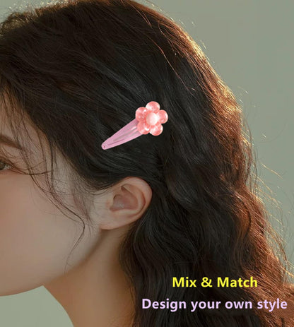 AM5003 Snap Flower Hair Clips for women and Girls (Random Colour)