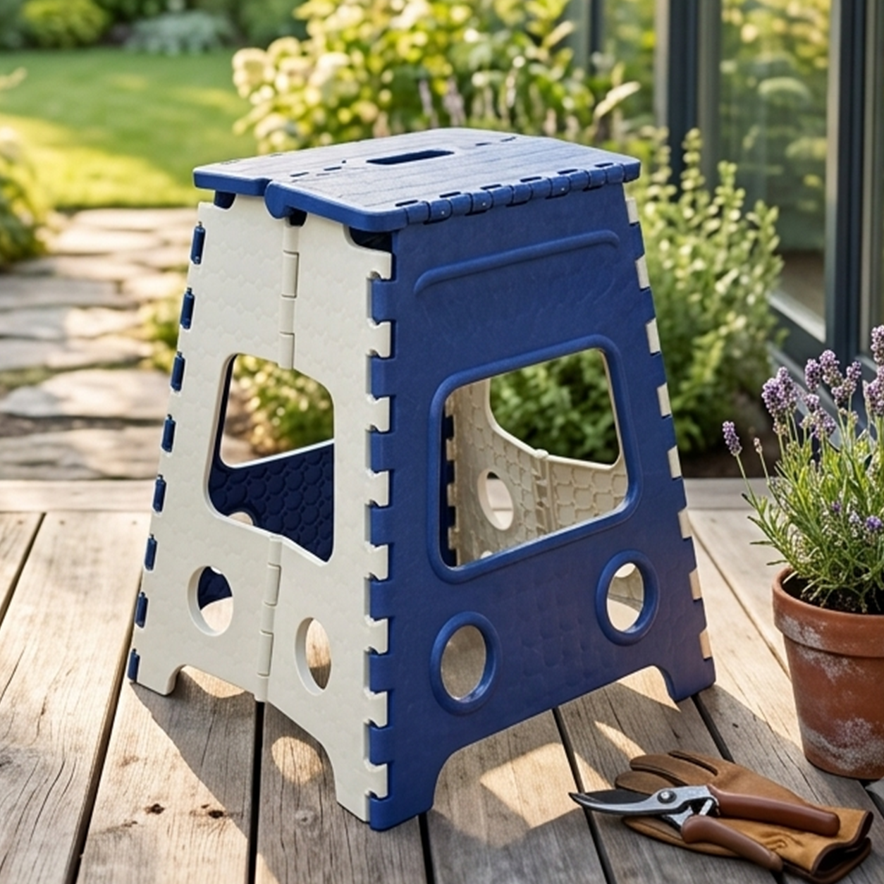 AM4526 Foldable Heavy-Duty Plastic Step Stool - 18 inch with Carrying Handle