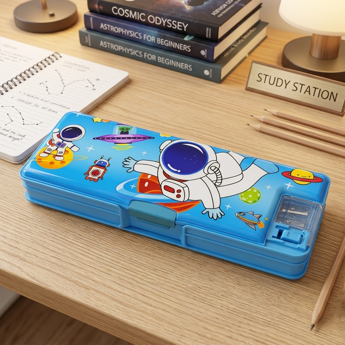 AM7383 Multifunctional Dual-Sided Magnetic Pencil Box with Integrated Sharpener for Kids