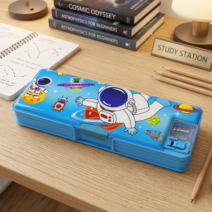 AM7383 Multifunctional Dual-Sided Magnetic Pencil Box with Integrated Sharpener for Kids