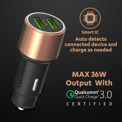 AM5890 Duracell 36W Fast Car Charger Adapter with Dual USB Port