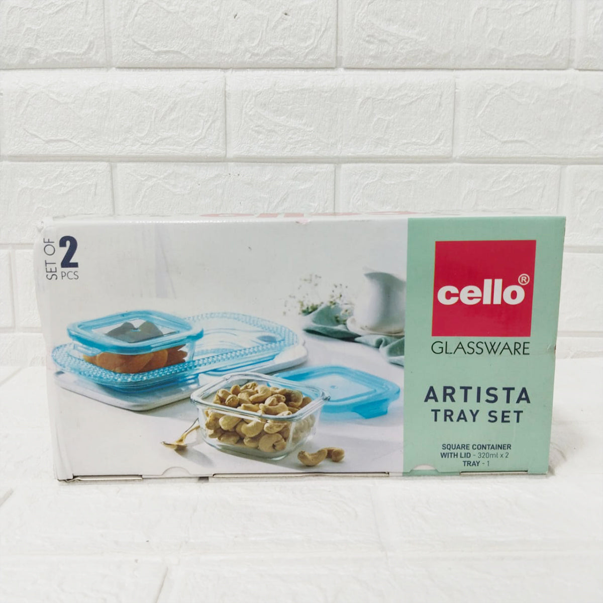 Di0245 Cello Glassware Artista 2 Square Container with Lid  & 1 Tray Set  - Set of 3 Pcs